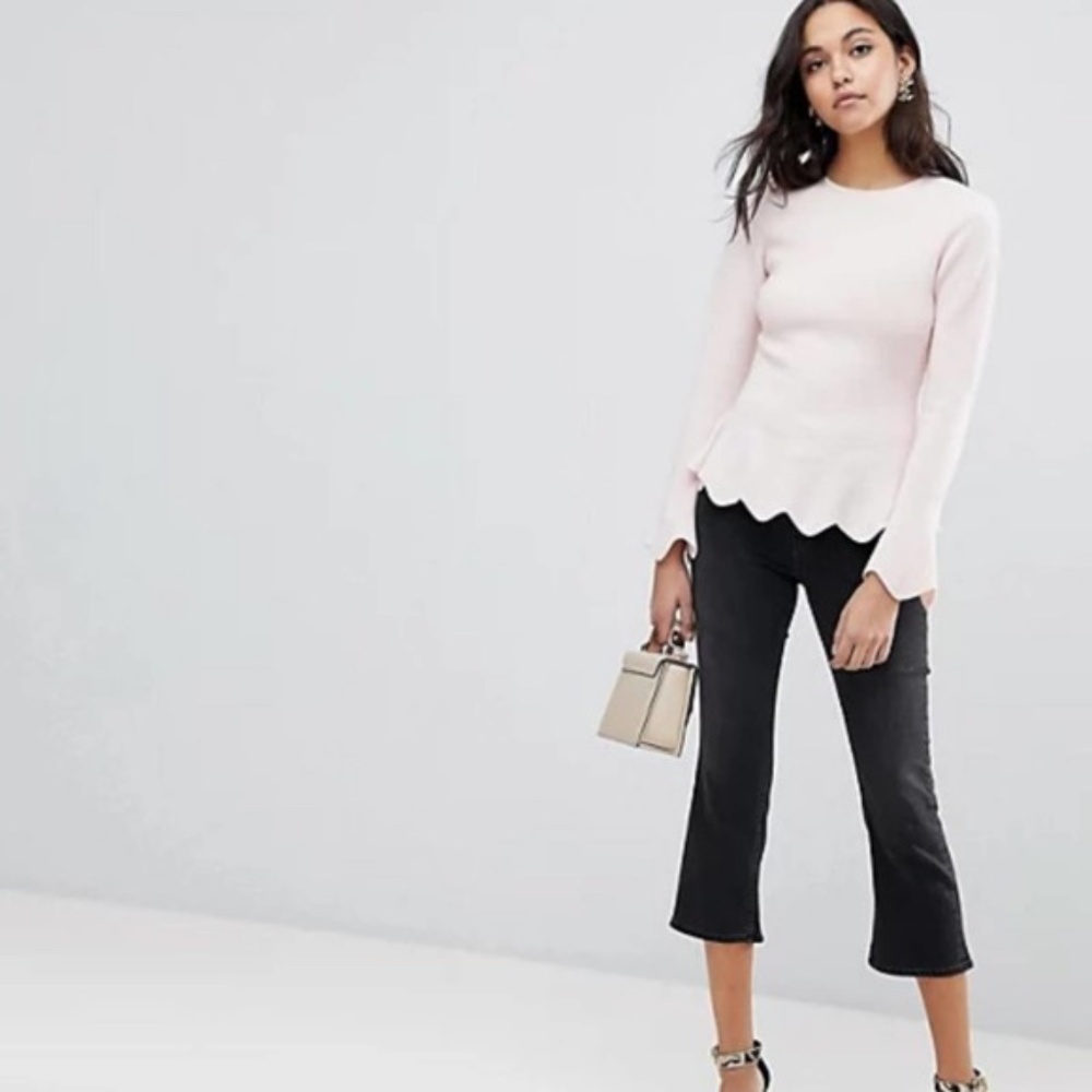 TED BAKER Bobbe Peplum Wool Scallop Sweater Pink Size Medium